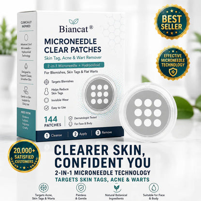 ✨Biancat® 2-in-1 Microneedle & Hydrocolloid Patch🍀| Removes Raised Moles, Acne, Flat Warts & Skin Tags | Helps Improve Wrinkles, Scars & Blemishes | Invisible Patches for Face & Body
