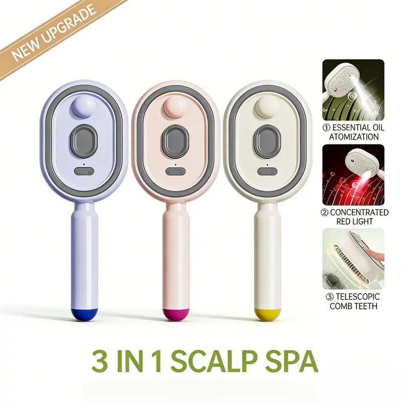✨ Essential Oil Mist Comb, Anti-Tangle Electric Massage Brush