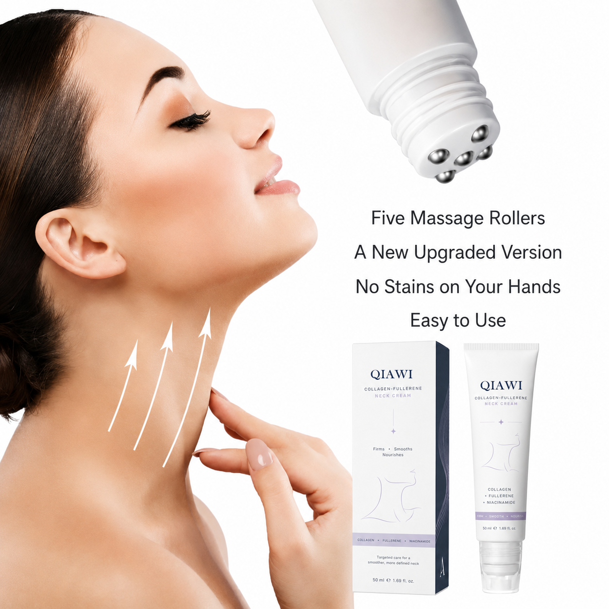 QIAWI™ 5-Roller Neck Firming Cream – Collagen & Hyaluronic Acid for Smoother, Tighter-Looking Neck Skin